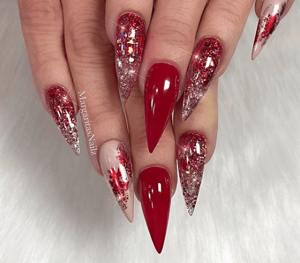 red glitter christmas nails