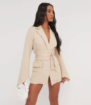 stone tie waist blazer dress