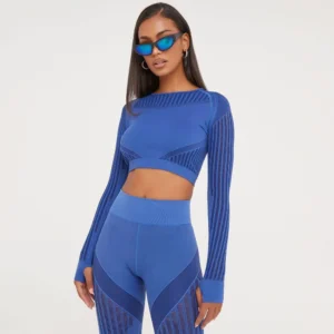 matching blue crop top and blue leggings set
