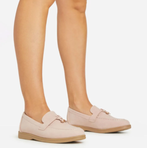 ring detail flat nude loafers in faux suede