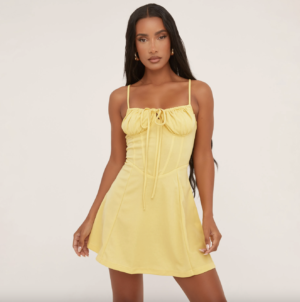 yellow strappy milkmaid mini dress