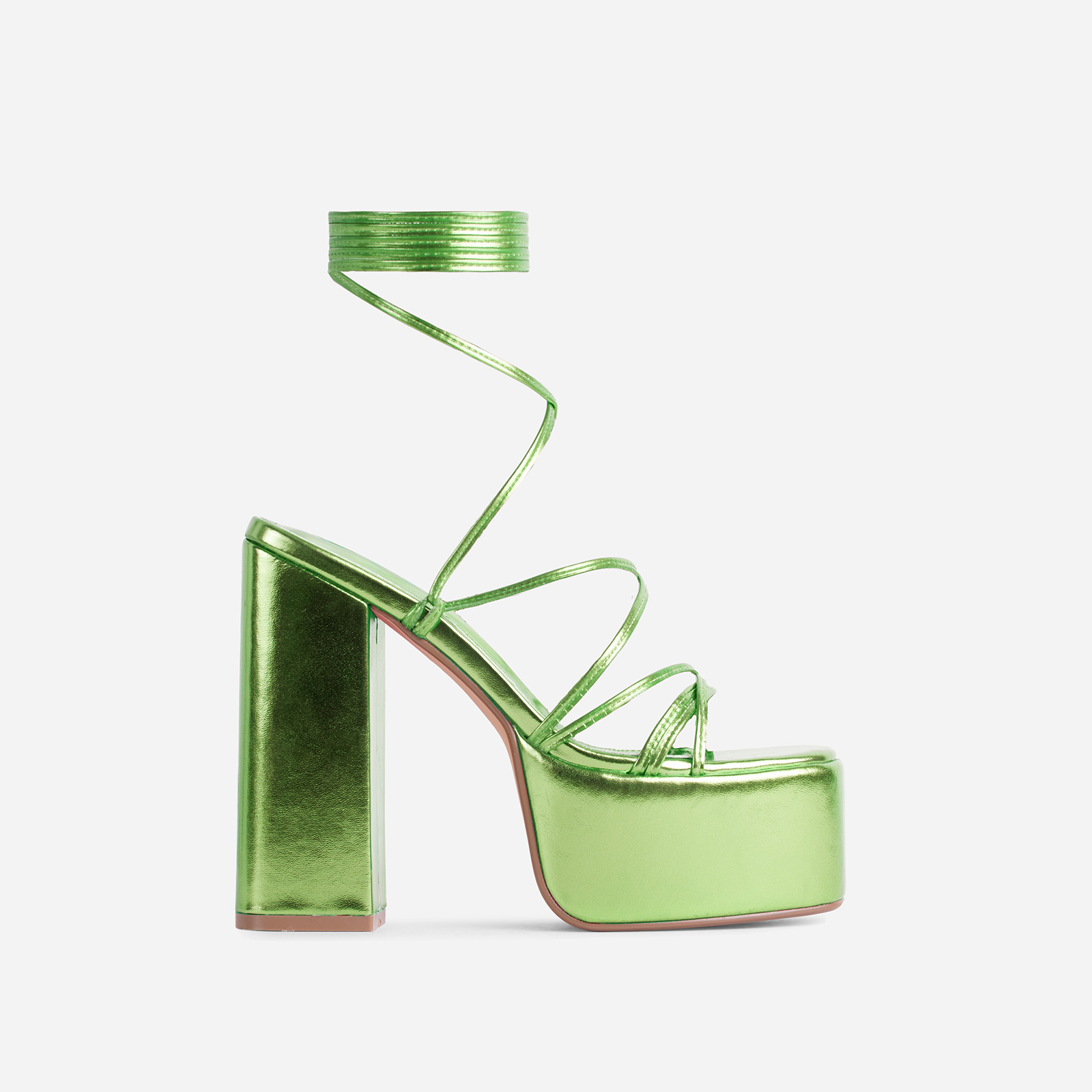 green metallic platform heels