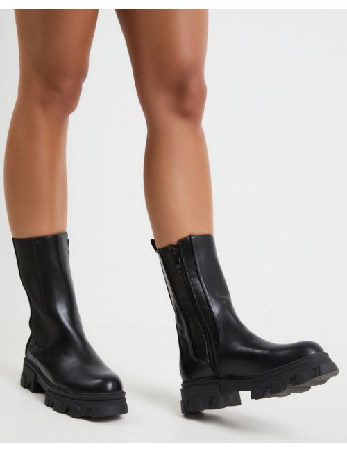 black flat biker boots