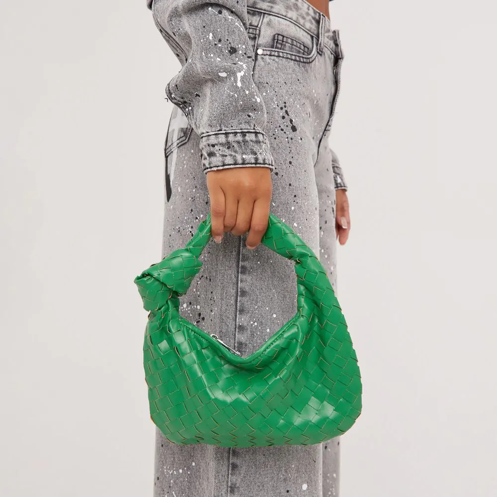 Aitana Woven Knotted Detail Grab Bag In Green Faux Leather