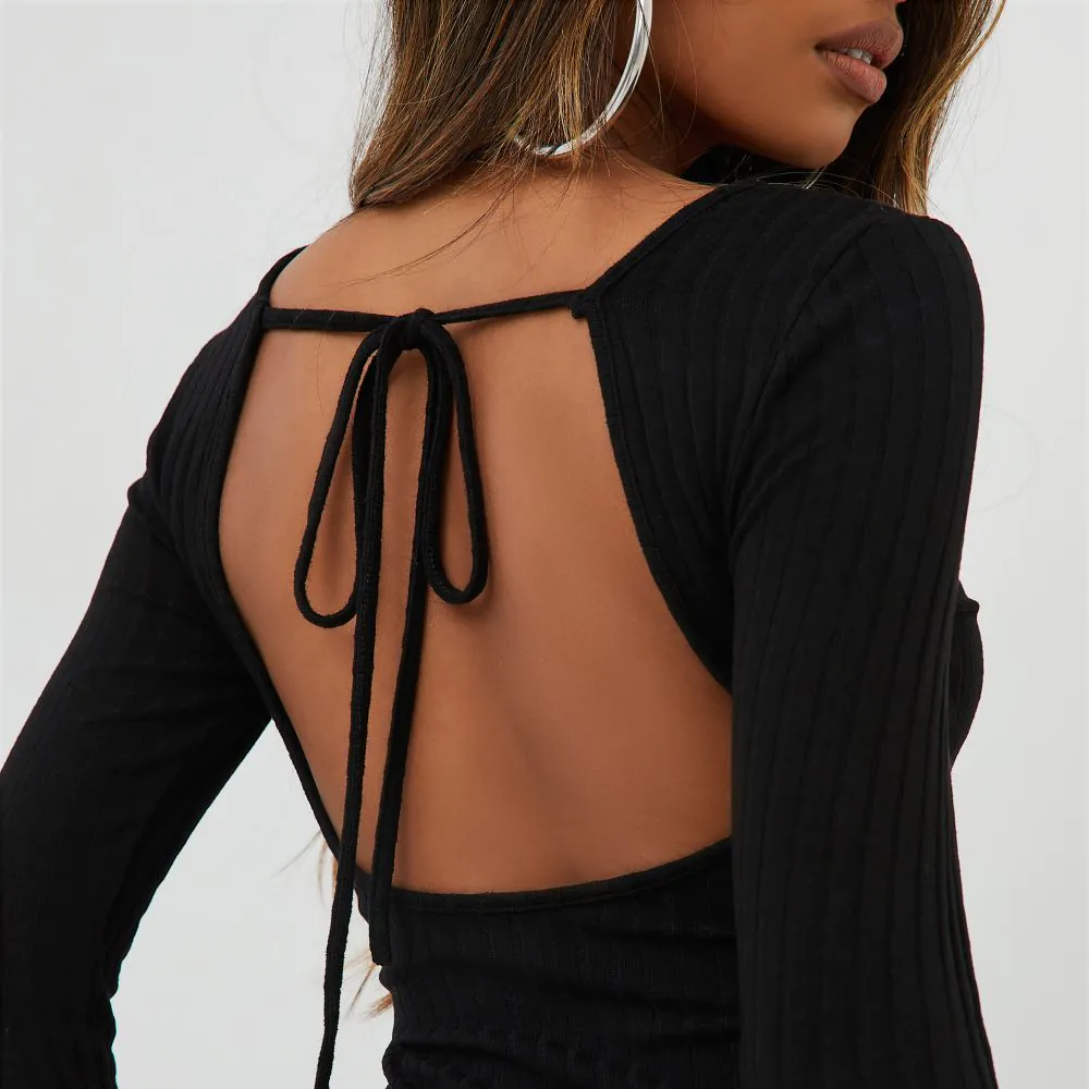 Black long sleeve fashion shoulderless