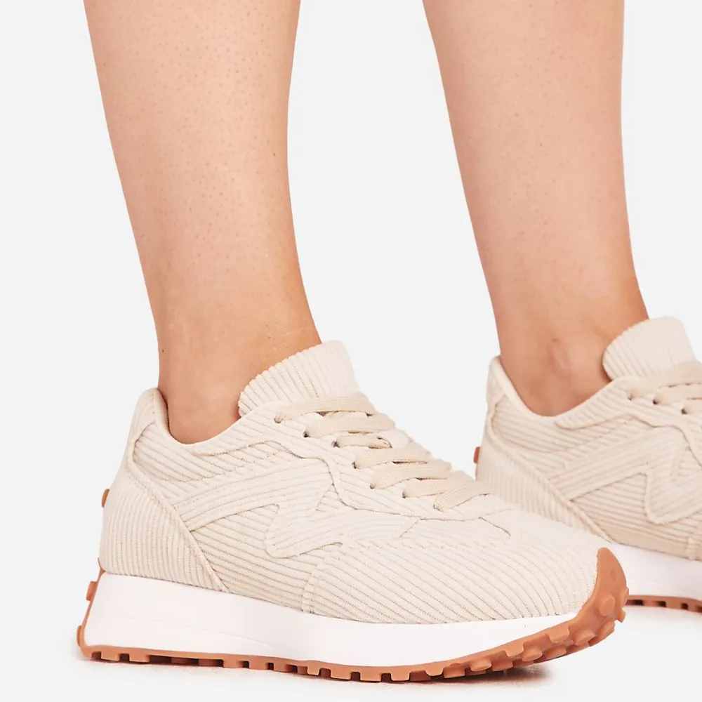 Elani Lace Up Chunky Sole Trainer In Cream Cord