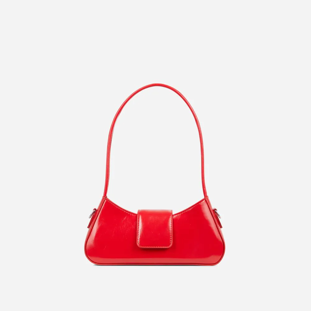 Ambrosia Baguette Shaped Shoulder Bag In Red Faux Leather