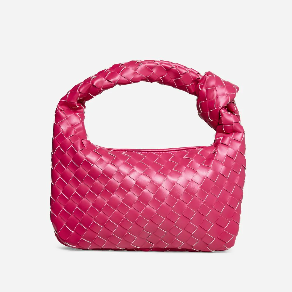 Aitana Woven Knotted Detail Grab Bag In Pink Faux Leather