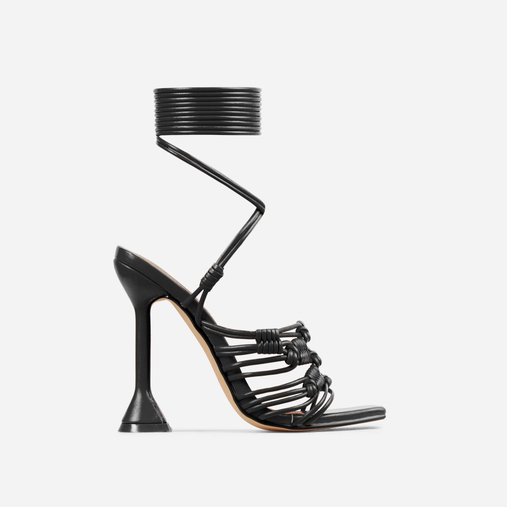 Baylands Lace Up Knotted Strap Detail Square Toe Sculptured Heel In ...