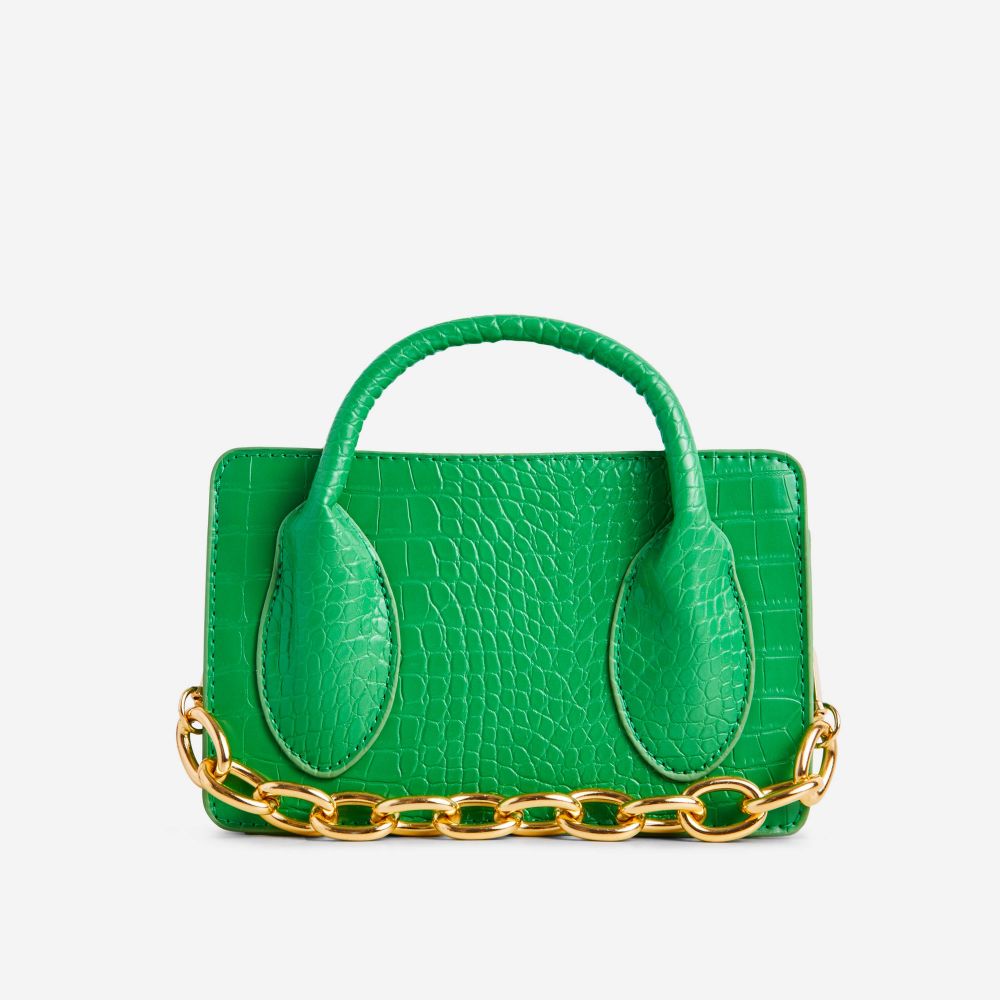 Green Croc Print Shopper Bag