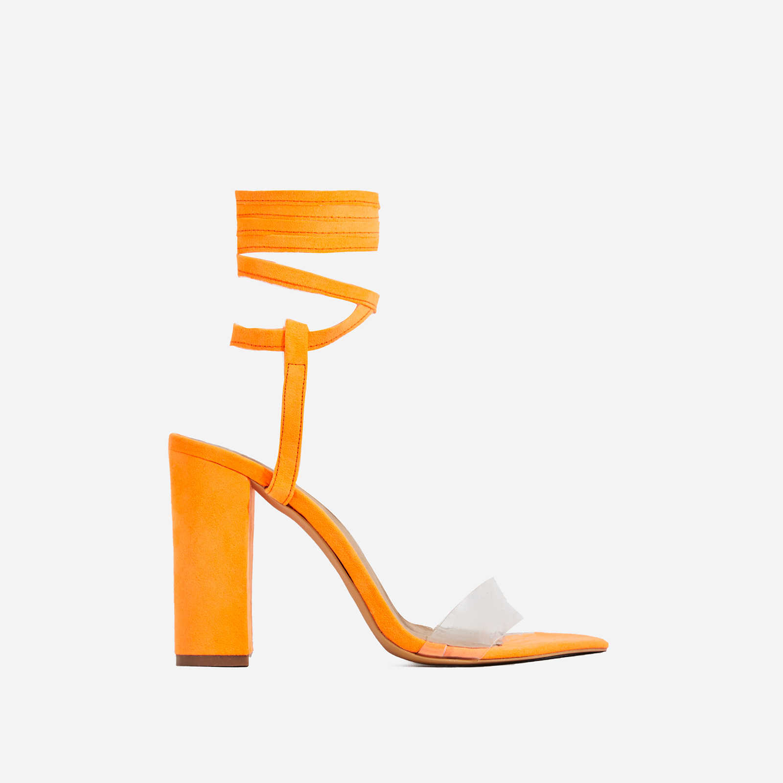 neon orange lace up heels