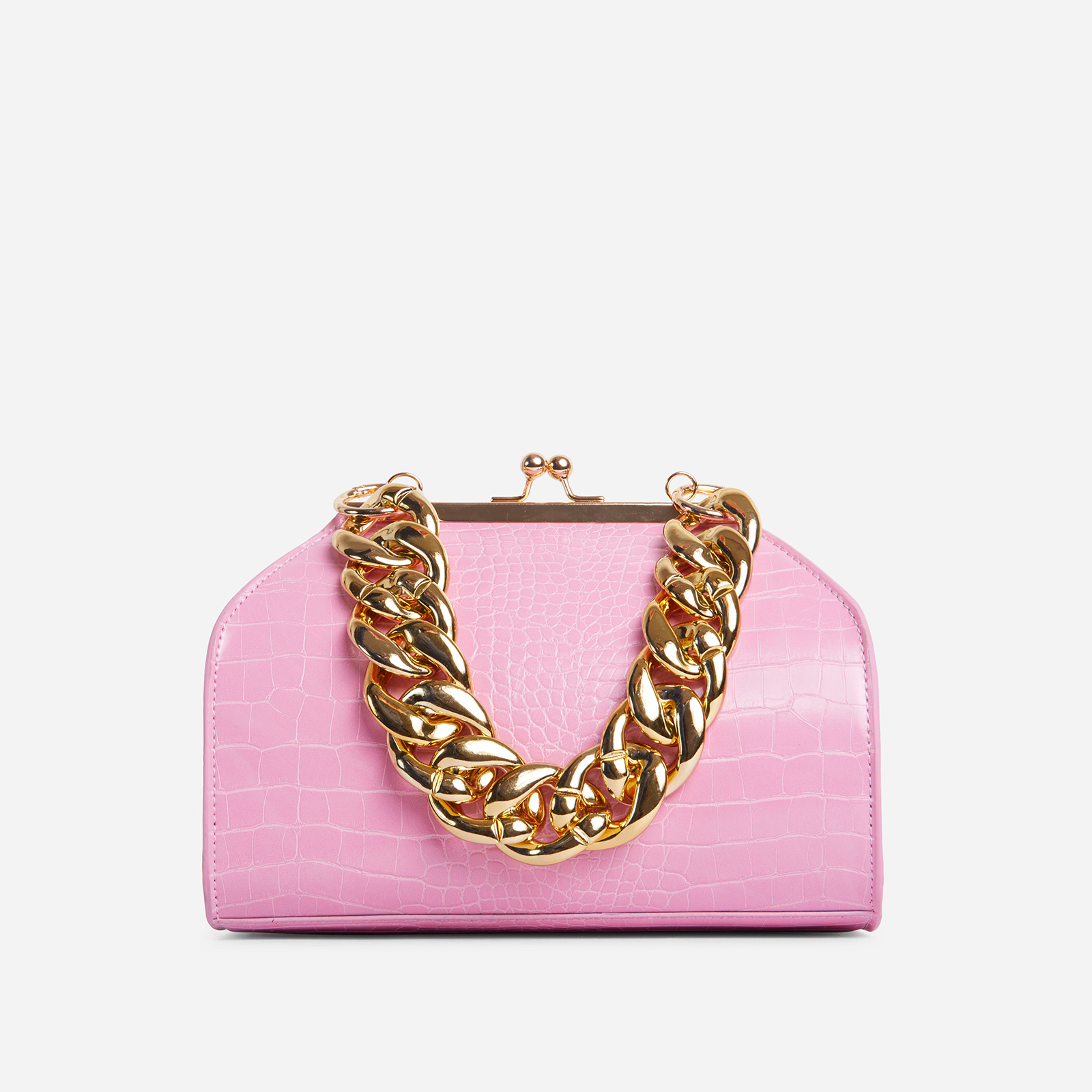 Ego mini bag with chunky chain strap in patent pink